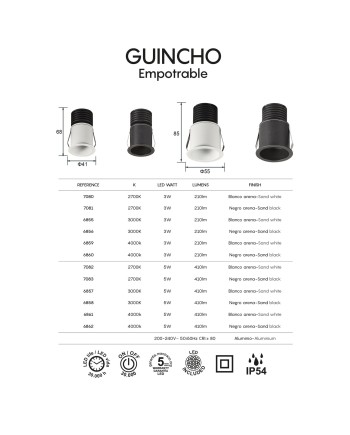 GUINCHO * MINI EMPOTRABLE LED 5W  2700K BLANCO